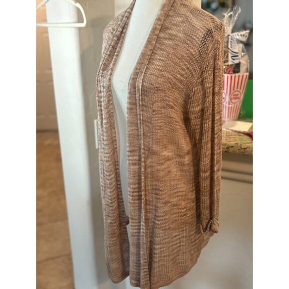 DKNY Open Front Lightweight Beige Cardigan Sweater Size M 4-10 - Picture 3 of 5